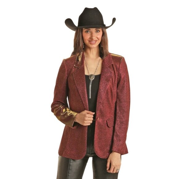 Rock & Roll Denim Red Iridescent Blazar, Size XS - Picture 1 of 9